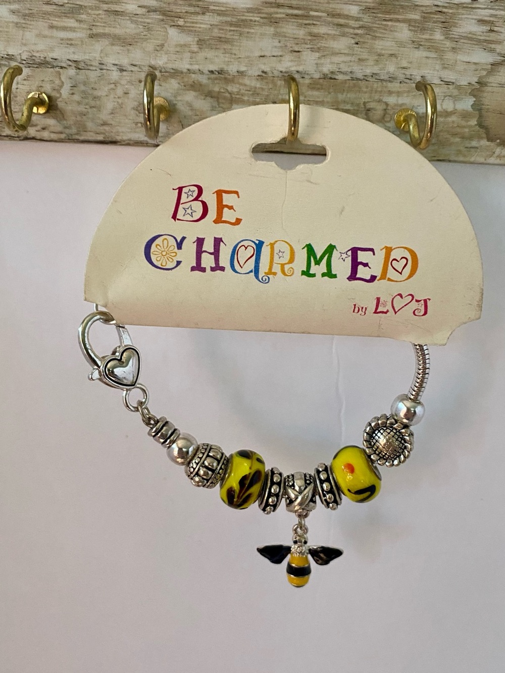 Vintage Y2K Be Charmed Bee Charm Bracelet with Yellow Glass Beads